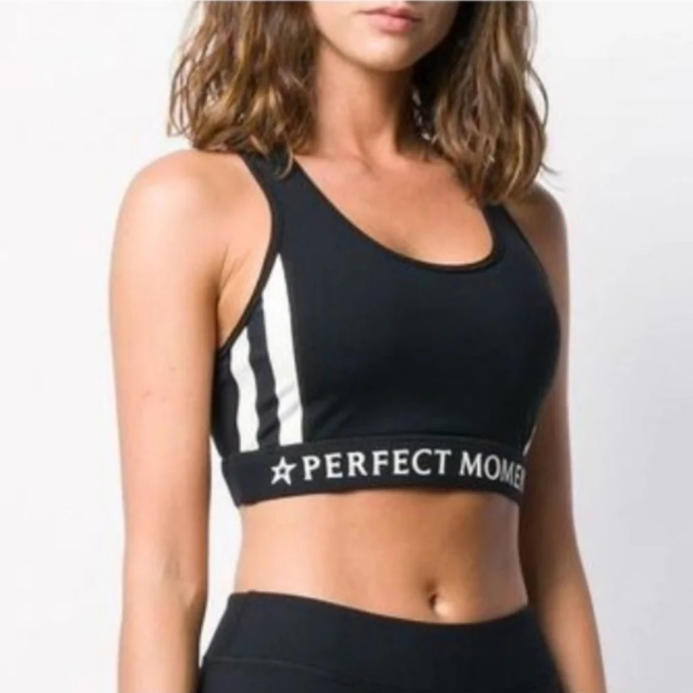 New Perfect Moment Stripes Stars Black/White Sports Bra Medium NWT